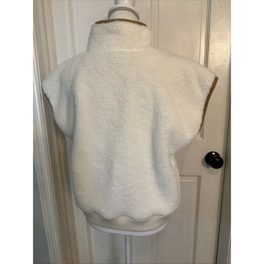 Vineyard Vines Full Zip Cream Plush Vest Brown Trim Wool Ribbed Pockets Sz Small - Picture 7 of 13